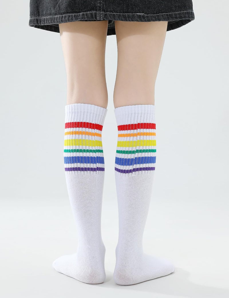 TOCONFFON Knee High Tube Socks for Boys Girls Teens, Kids Soccer School Cotton Uniform Sports Socks 3,4 Pairs(Rainbow Stripe 4 Pairs,8-12) - Image 3